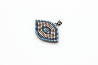 CZ Micro Pave Turquoise Cobalt Marquise Evil Eye Pendant, Cubic Zirconia Pendant,32x28mm, sku#F30