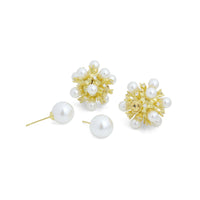 Gold Silver White Pearl Cluster Stud Earrings, Sku#L742