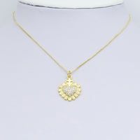 Clear CZ Gold Cross Heart Sunflower Charm Pendant, Sku#Y981