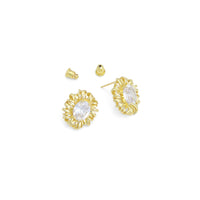 Gold Silver Big Oval CZ Flower Stud Earrings, Sku#O121