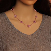 Metanllic Light Pink Flower Link Chain Adjustable Necklace , Sku#LX843