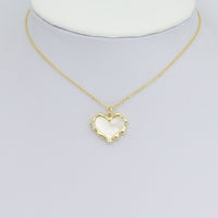 Clear CZ Mother of  Pearl Gold Heart Charm Pendant, Sku#FH244