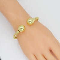 Gold Woven Knit Link with Ball End Adjustable Bracelet, Sku#LD600