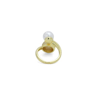 CZ White Pearl Gold Dome Adjustable Ring, Sku#LD602