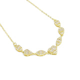 Gold Chain Baguette CZ Heart Connector Pendant Necklace, Sku#A210