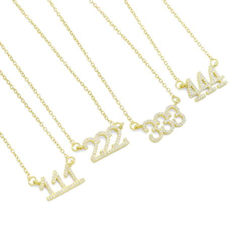 Gold Silver Chain CZ Angel Number necklace, Sku#LX510