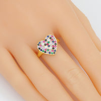 Colorful CZ Heart Statement Adjustable Ring, Sku#A318
