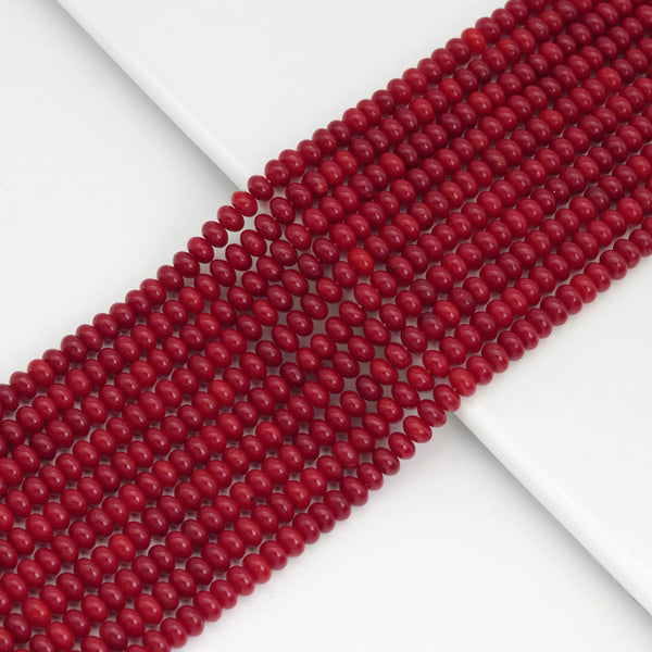 4x6mm Quality Red Coral Smooth Rondelle Beads, Sku#U1972