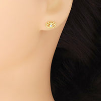 Gold Clear CZ Evil Eye Stud Earrings, Sku#LK947