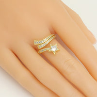 Gold Clear CZ Star Wrap Adjustable Ring, Sku#LK948