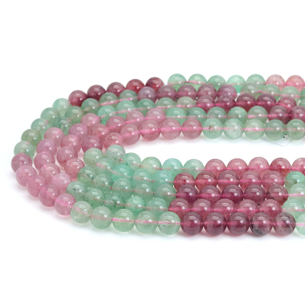 Genuine Red Green Strawberry Quartz Round Smooth Beads, Sku#U2081