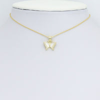 Clear CZ Gold White Enamel Butterfly Charm Pendant,Sku#LD713