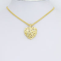 Clear CZ Gold Cage Puffy Heart Charm Pendant, Sku#LD708