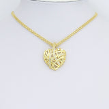 Clear CZ Gold Cage Puffy Heart Charm Pendant, Sku#LD708