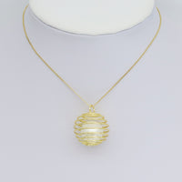 Large Gold Silver Large White Pearl Cage Charm Pendant, Sku#A328