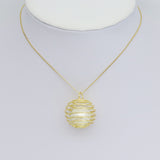 Large Gold Silver Large White Pearl Cage Charm Pendant, Sku#A328