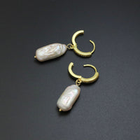 Gold Pearl Pendant Dangle Earrings, Sku#EF581