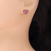 Pink Fuchsia CZ Heart Stud Earrings, Sku#A334