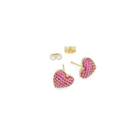 Pink Fuchsia CZ Heart Stud Earrings, Sku#A334