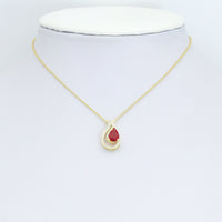 Clear Red CZ Gold Teardrop Shape charm Pendant, Sku#LK1271