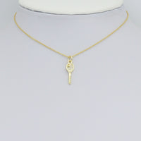 Clear CZ Tennis Racket Gold Charm Pendant,Sku#LX851