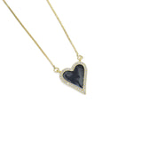 Black White Enamel Heart Pendant Necklace, Sku#EF613