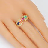 Colorful Baguette CZ Adjustable Ring, Sku#LD607