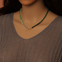 Ombré Green Color Cube Stone Necklace with Toggle clasp , Sku#EF796