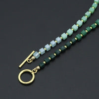 Ombré Green Color Cube Stone Necklace with Toggle clasp , Sku#EF796