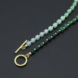 Ombré Green Color Cube Stone Necklace with Toggle clasp , Sku#EF796