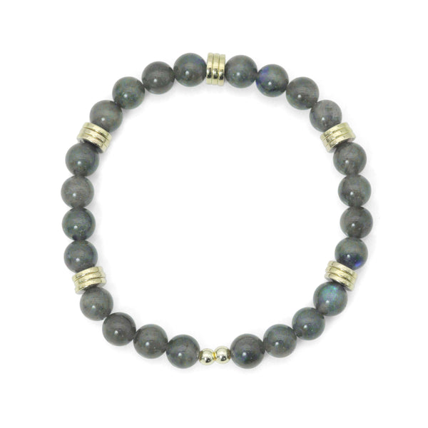 Smooth Round Labradorite with gold spacer stretchy bracelet, EF794