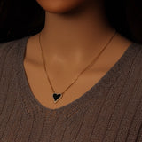Black White Enamel Heart Pendant Necklace, Sku#EF613