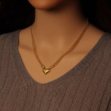 Gold Silver Heart Pendant Double Link Chain Necklace, Sku#A333