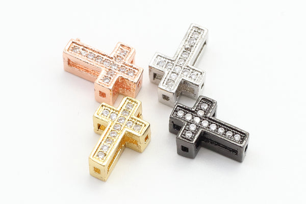 CZ Micro Pave Cross Spacer Beads, Cubic Zirconia Space Beads, Gold Rose Gold Silver Black Cross Space Beads, 13x10mm,1pc/5pcs, sku#G74