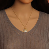 Gold Link Chain Clear CZ Shell Pendant Adjustable Necklace, sku#EF717