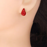 Red Enamel Teardrop Stud Earrings, Sku#LD705