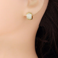 Clear CZ Silver Gold Thick Huggie Hoop Earrings, Sku#A479