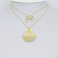 Gold Silver Pearl Shell Bow Pendant charm, Sku#A502