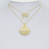 Gold Silver Pearl Shell Bow Pendant charm, Sku#A502