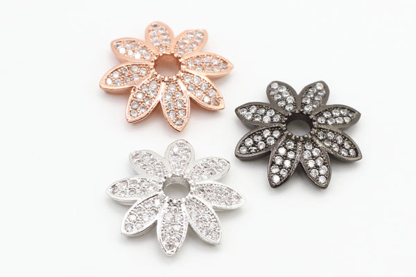 2pcs CZ Micro Pave Flower Bead Cap, Cubic Zirconia Bead Cap, 12x2.5mm,sku#G89