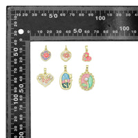 Gold Colorful Enamel Flower Butterfly Heart Oval Pendant charm, Sku#Z1484
