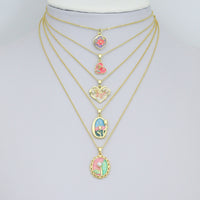 Gold Colorful Enamel Flower Butterfly Heart Oval Pendant charm, Sku#Z1484