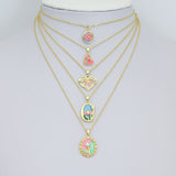 Gold Colorful Enamel Flower Butterfly Heart Oval Pendant charm, Sku#Z1484