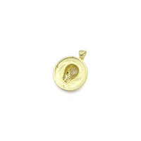 Clear CZ Gold Leopard Head Round Coin Charm Pendant,Sku#LX863