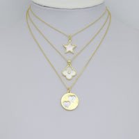 Mother of Pearl Star Clover flower Twin Heart Coin Pendant charm, Sku#LK1275