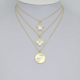 Mother of Pearl Star Clover flower Twin Heart Coin Pendant charm, Sku#LK1275