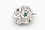 CZ Micro Pave Jaguar Panther Head with Green Eye Beads, Cubic Zirconia Spacer Beads, Leopard Animal Head Space Beads,12mm, 1/2pcs sku#G105