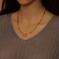 Mixed Papperclip Gold Link Chain necklace with Round Clasp, sku#EF804