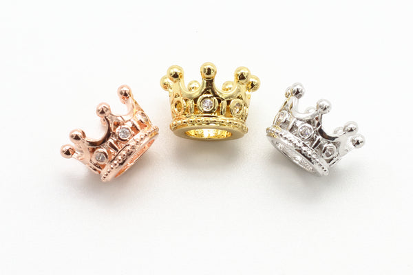 CZ Micro Pave Big Hole Crown Spacer Beads, Cubic Zirconia Crown Beads,  sku#G113