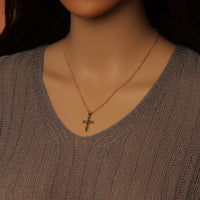Gold Link Chain Enamel Cross Pendant Adjustable Necklace, sku#EF718